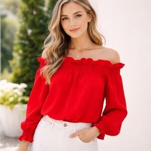 TUCKERNUCK Red Marguerite Off Shoulder Top Size Small